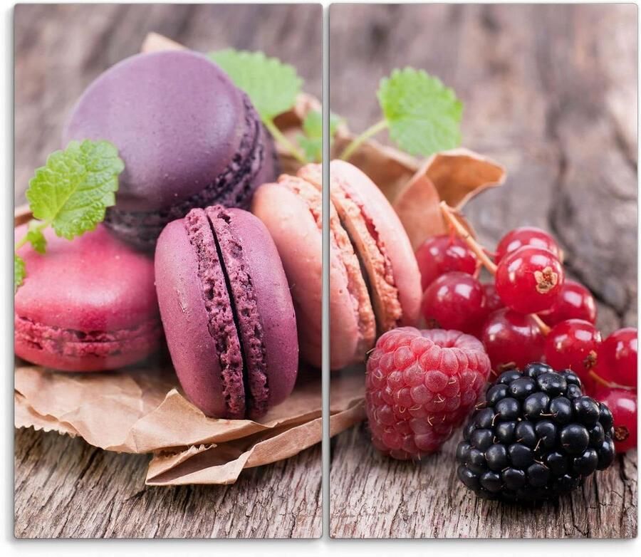 Kookplaat Afdekplaten Glazen Platen Keuken Beschermen 3D Diepte Effect Set van 2 Macarons en Bessen