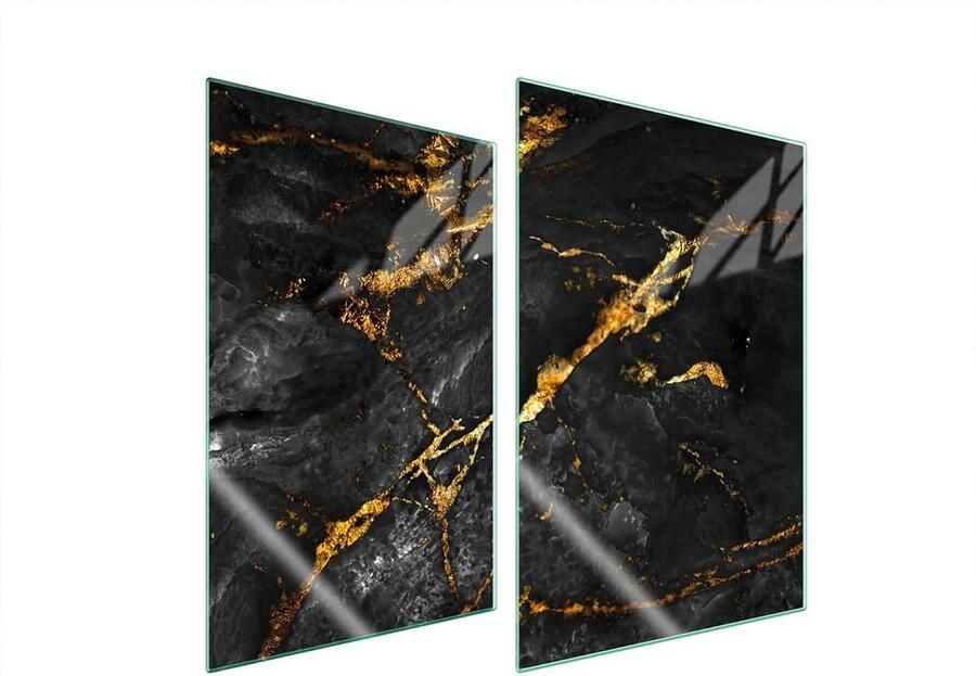 Kookplaat Afdekplaten Spatbescherming Glas Keuken Beschermen Gehard Glas 2x35x52 cm Goud