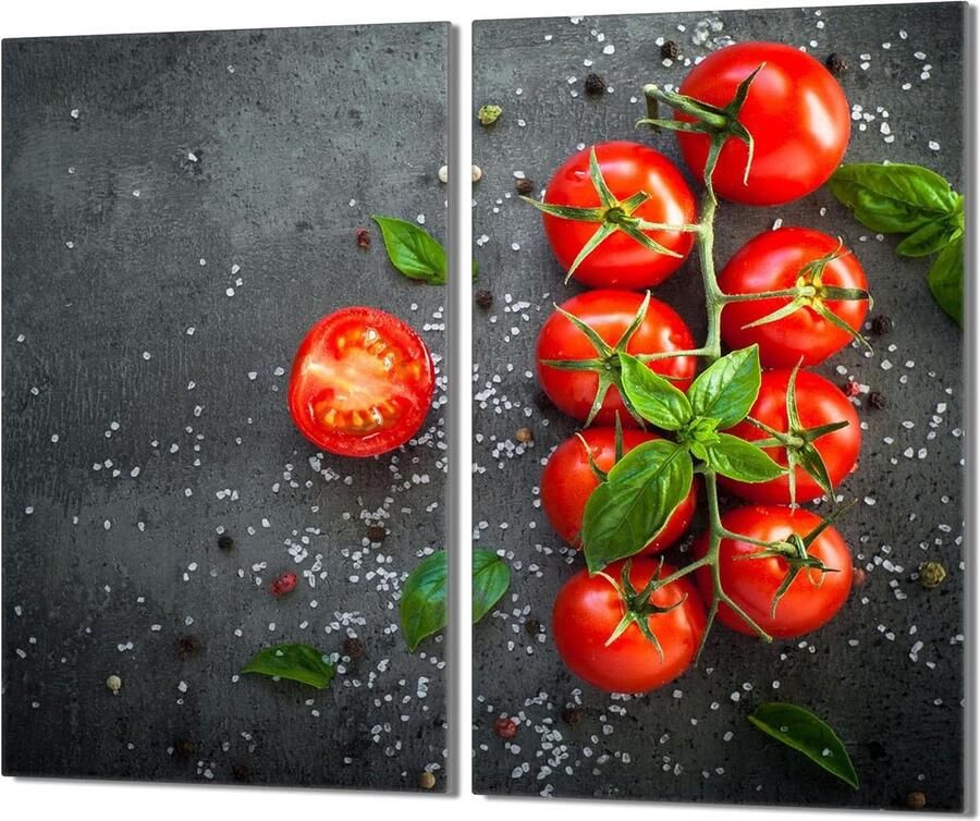 Kookplaat Afdekplaten Spatbord Glas Keuken Beschermen Hygiënisch Werkblad 2x 30x52 cm Tomaten