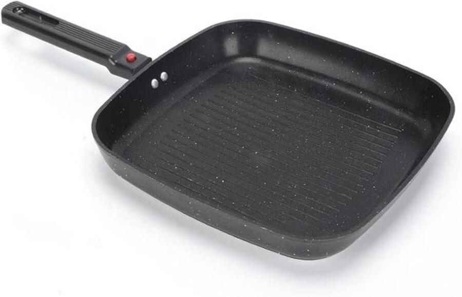 Kookplaat Bakplaat Grillpan Vierkant Ideaal Grillen Afneembaar Handvat 28 x 28 cm Zwart