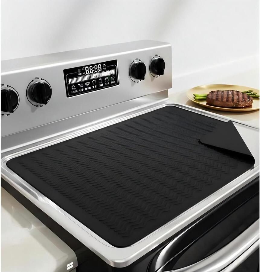 Kookplaat Beschermer Aanrecht Mat Koken en Bakken Hittebestendig Siliconen 71 x 51 cm Zwart