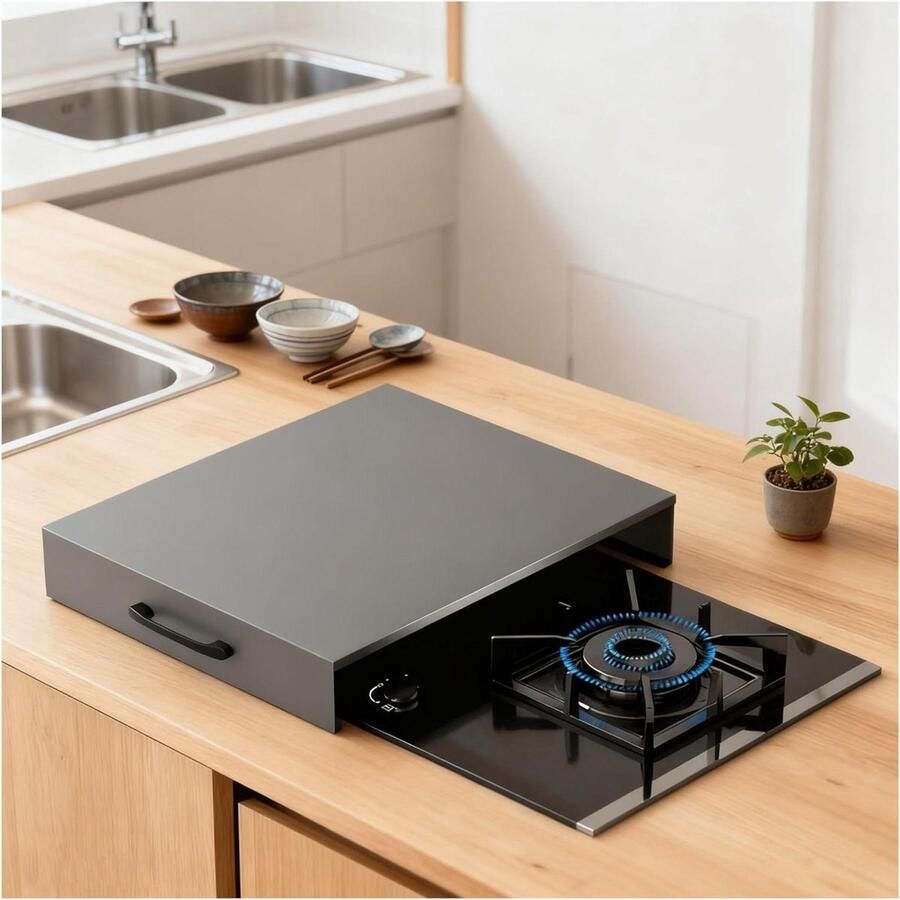 Kookplaat Beschermer Aanrecht Plank Keuken Opruimen Extra Werkruimte L1378 x B189 Grijs - Foto 1