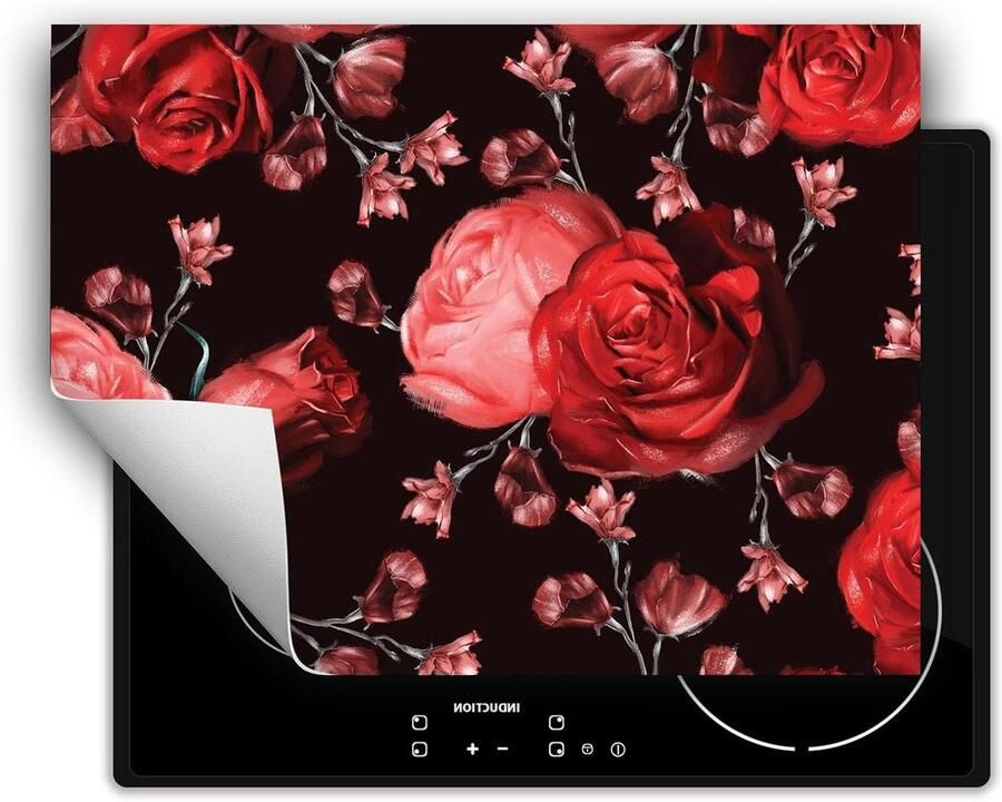 Kookplaat Beschermer Afdekplaat Inductie Extra Werkruimte Creëren Antislip Vinyl 70x52 cm Zwarte Rozen