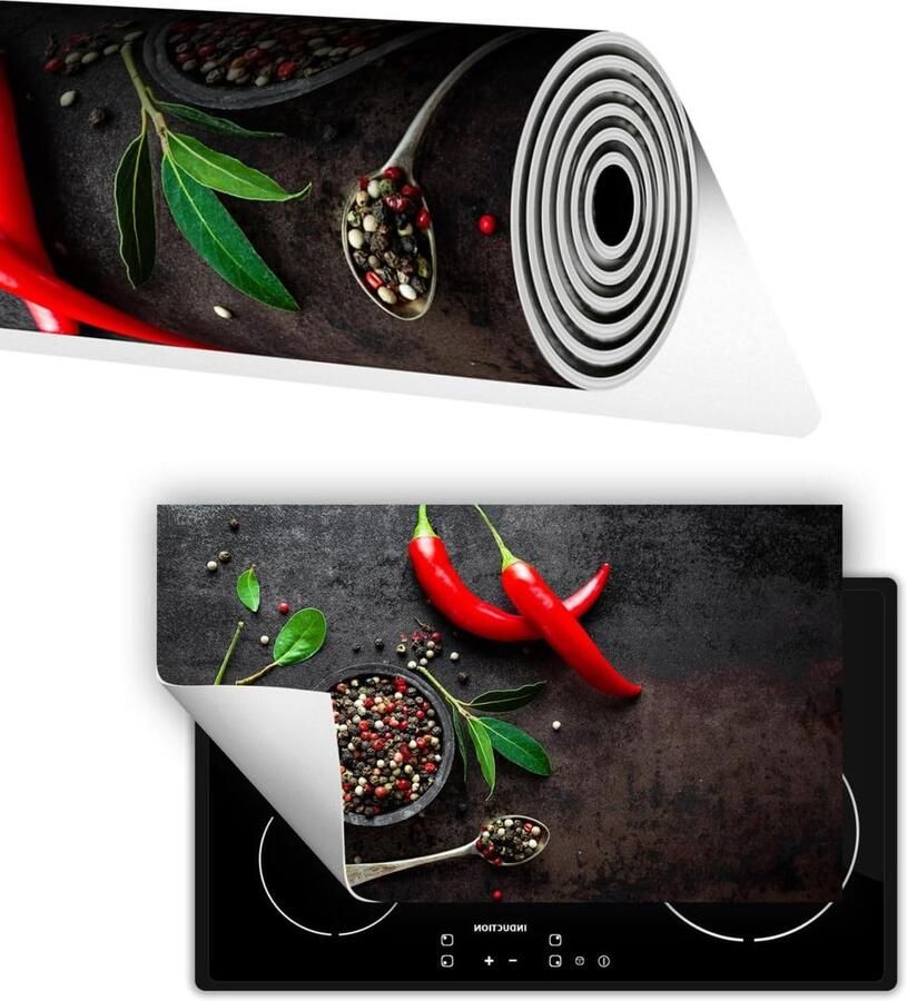 Kookplaat Beschermer Afdekplaat Inductie Extra Werkruimte Creëren Antislip Vinyl Materiaal 90x52 cm Kruiden Spaanse peper