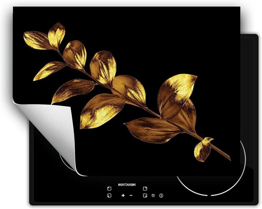Kookplaat Beschermer Afdekplaat Inductie Keuken Werkruimte Anti-slip Vinyl 70x52 cm Zwart Goud Bloem