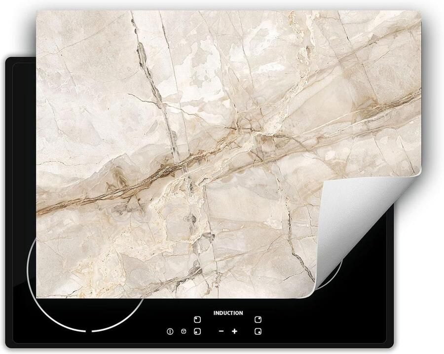 Kookplaat Beschermer Afdekplaat Mat Extra Werkruimte Antislip Vinyl 70x52 cm Beige Marmer