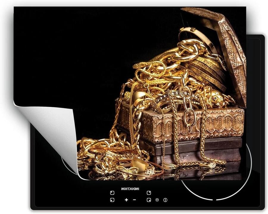 Kookplaat Beschermer Afdekplaat Mat Extra Werkruimte Antislip Vinyl 70x52 cm Goud Zwart