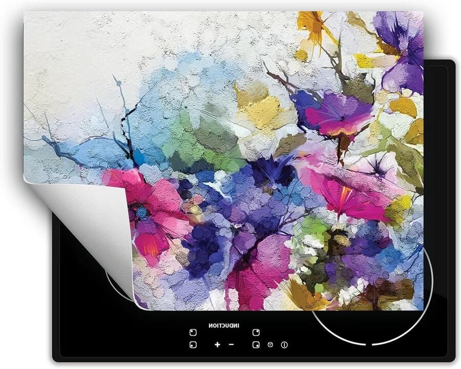 Kookplaat Beschermer Afdekplaat Mat Extra Werkruimte Antislip Vinyl 70x52 cm Kleurrijk Bloemen