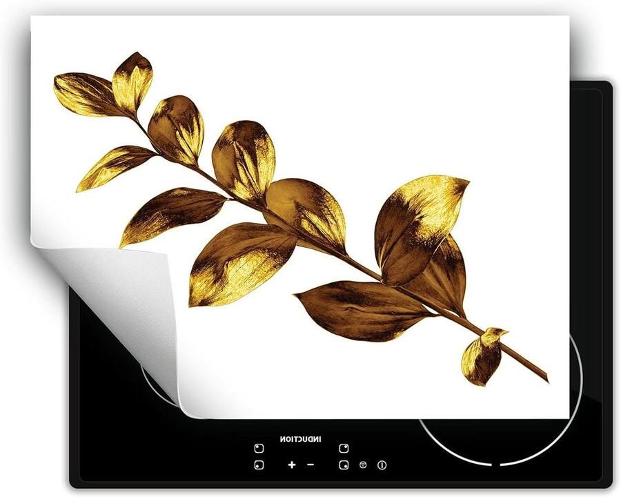 Kookplaat Beschermer Afdekplaat Mat Extra Werkruimte Antislip Vinyl 70x52 cm Wit Goud Bloem