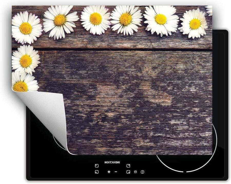 Kookplaat Beschermer Afdekplaat Mat Inductiekookplaat Beschermen Antislip Vinyl 70x52 cm Hout Bloemen