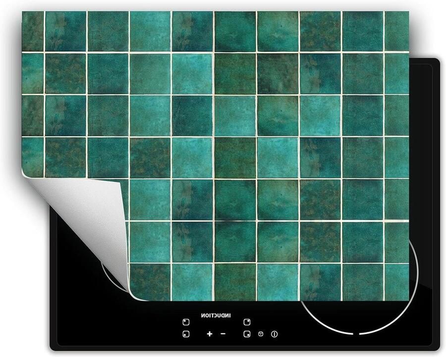 Kookplaat Beschermer Afdekplaat Mat Keuken Werkruimte Antislip Vinyl 70x52 cm Groen Mozaïek
