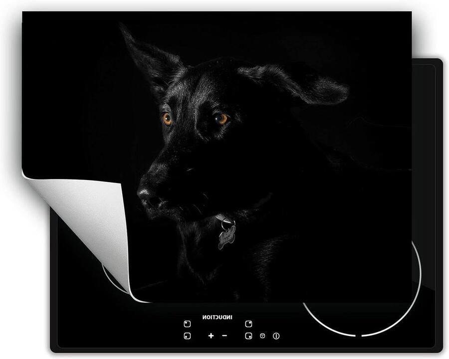 Kookplaat Beschermer Afdekplaat Mat Koken en Bakken Antislip Vinyl 70x52 cm Zwarte Hond