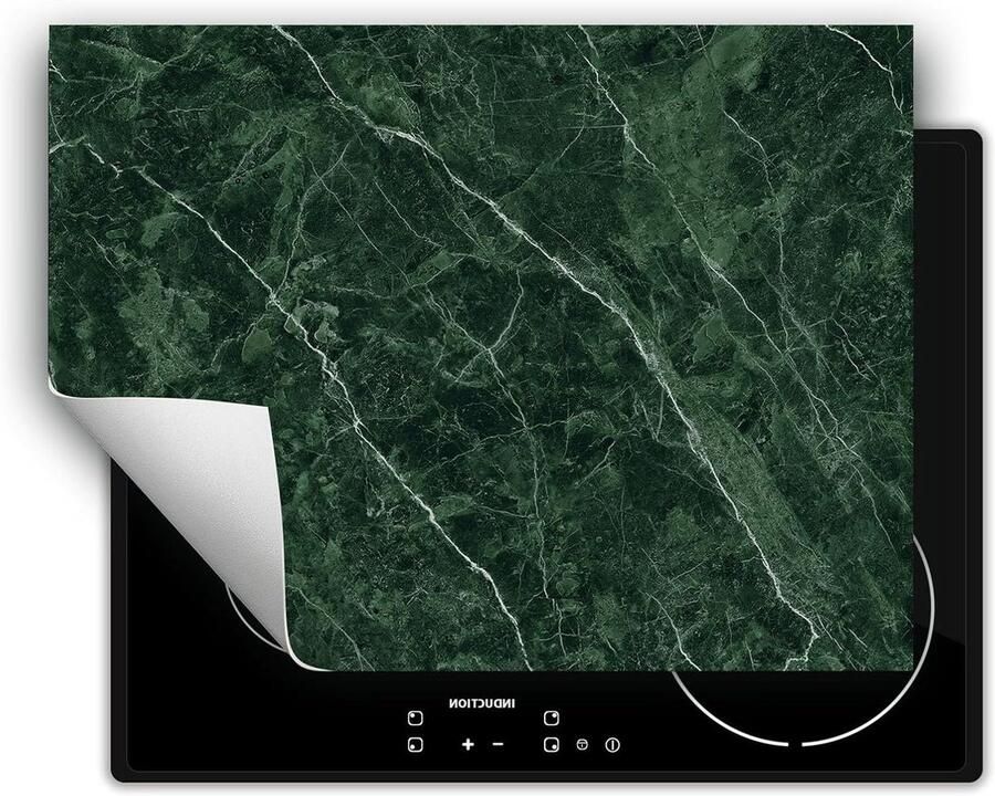 Kookplaat Beschermer Afdekplaat Mat Koken en Keuken Antislip Vinyl 70x52 cm Groen Marmer
