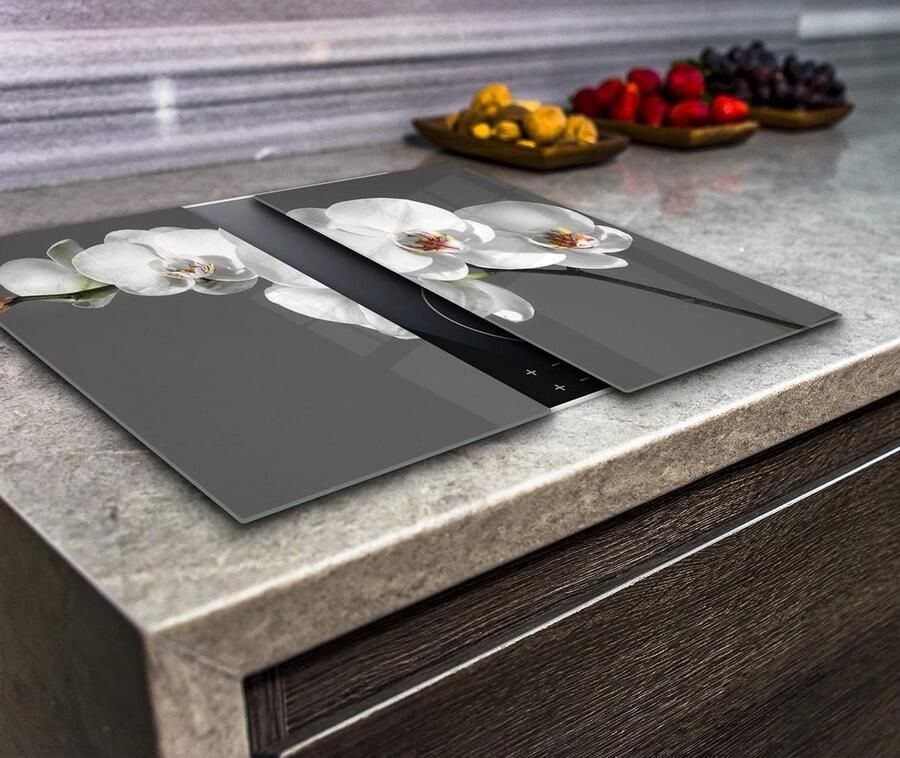 Kookplaat Beschermer Glazen Snijplank Keuken Beschermen Gehard Glas 2x 40x52 cm Wit Orchidee