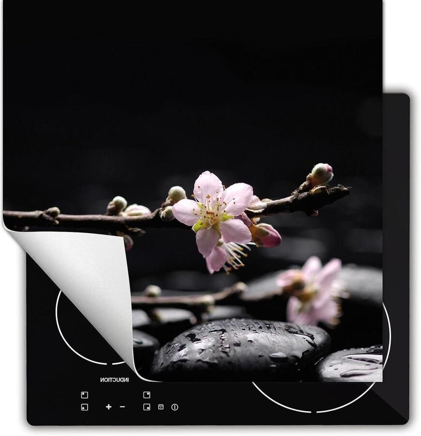 Kookplaat Beschermer Inductie Mat Keuken Decoratie Extra Werkruimte 60x52 cm Bloemen Zwart