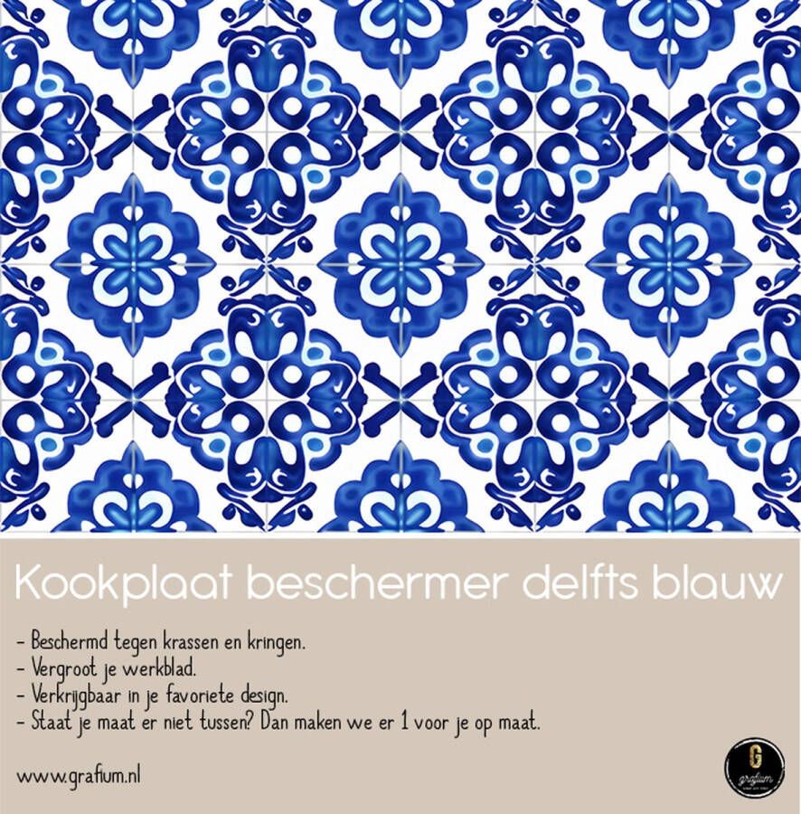 Kookplaat beschermer Kookplaataccessoires Bloemen Natuur Werkbladbeschermer 60x52 cm Keuken decoratie Voor kookplaat Inductiebeschermer Delfts blauw