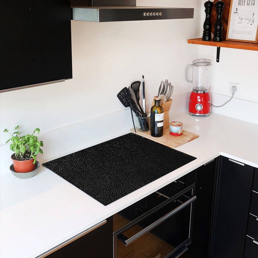 Kookplaat beschermer Kookplaataccessoires Zwart Minimalisme Werkbladbeschermer 60x52 cm Keuken decoratie Voor kookplaat Inductiebeschermer Leer look