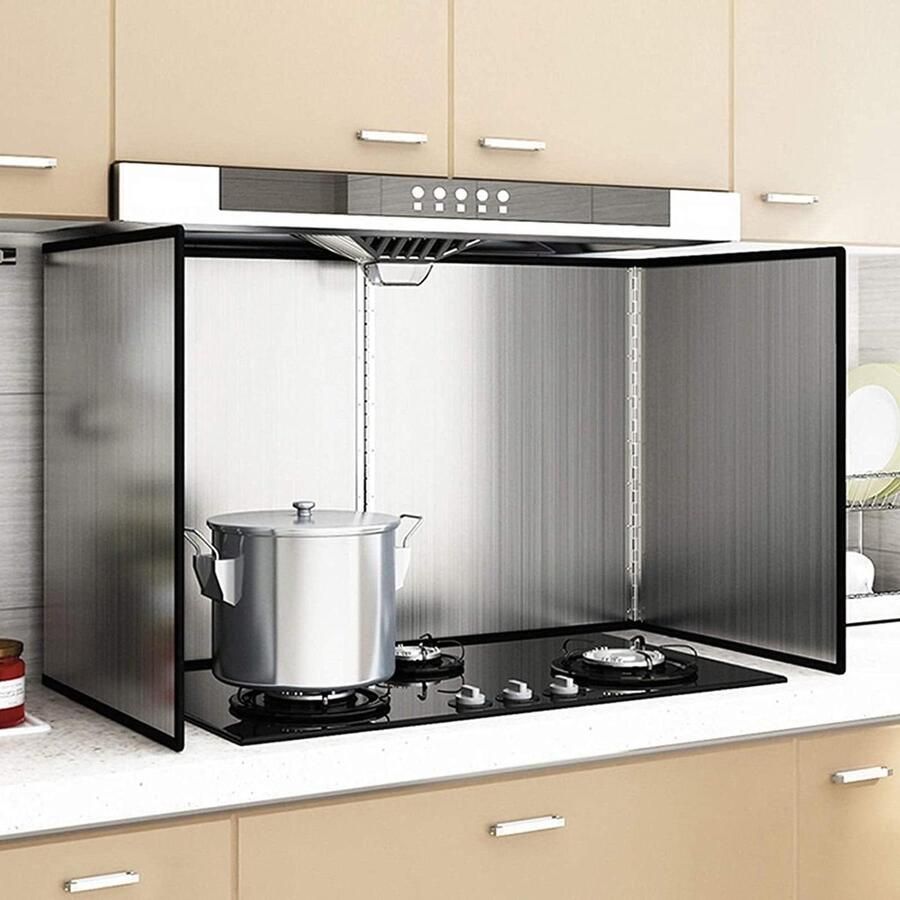 Kookplaat Beschermer Vetvanger Keuken Schoon Koken Opvouwbaar RVS 3-Panel Zilver