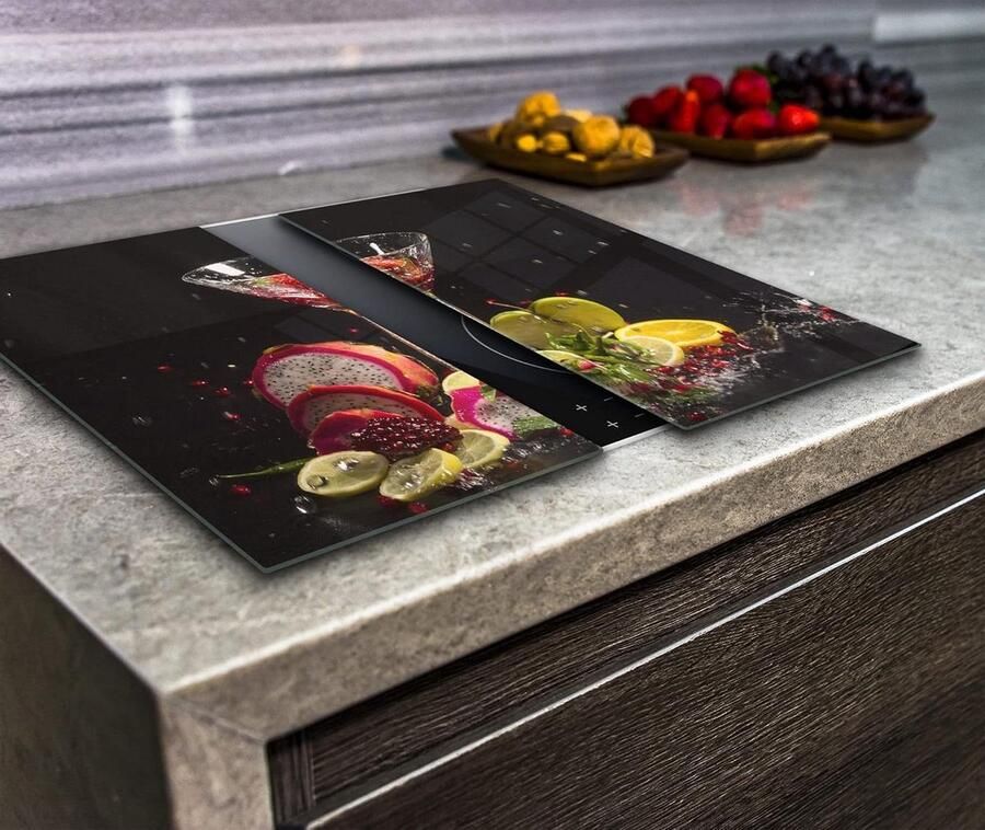 Kookplaat Beschermer Werkblad Cover Keuken Decoratie Gehard Glas 2x 30x52 cm Multikleur