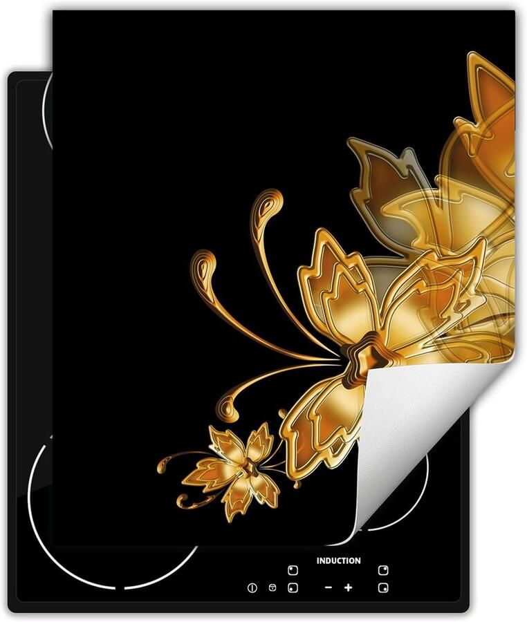 Kookplaat beschermer Werkblad decoratie Keuken organiseren Waterbestendig vinyl 45x52 cm Zwart goud bloemen