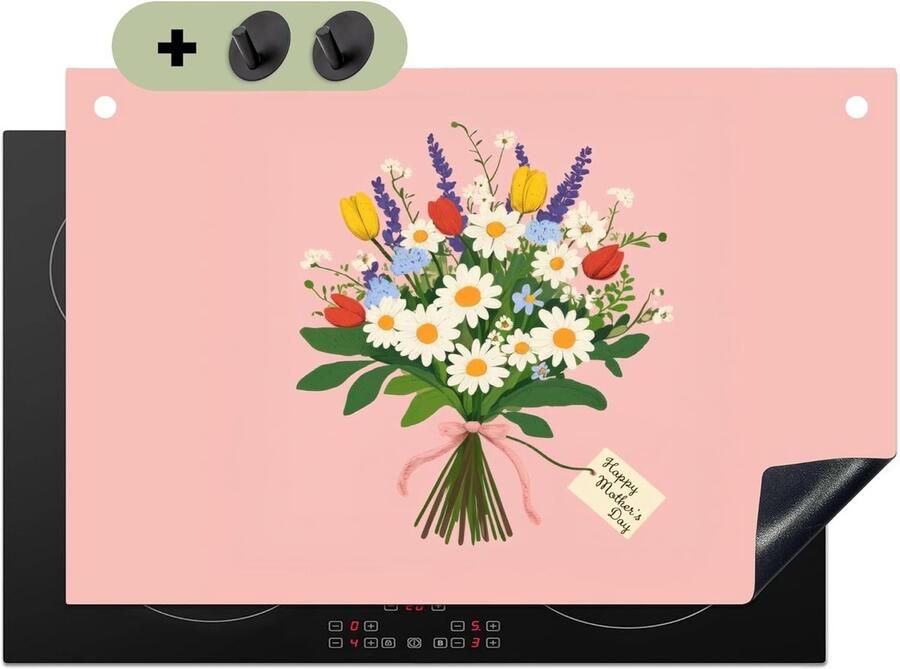 Kookplaat Beschermer Werkblad Mat Keuken Decoratie 2-in-1 Functie 52x80 cm Bloemen Lint
