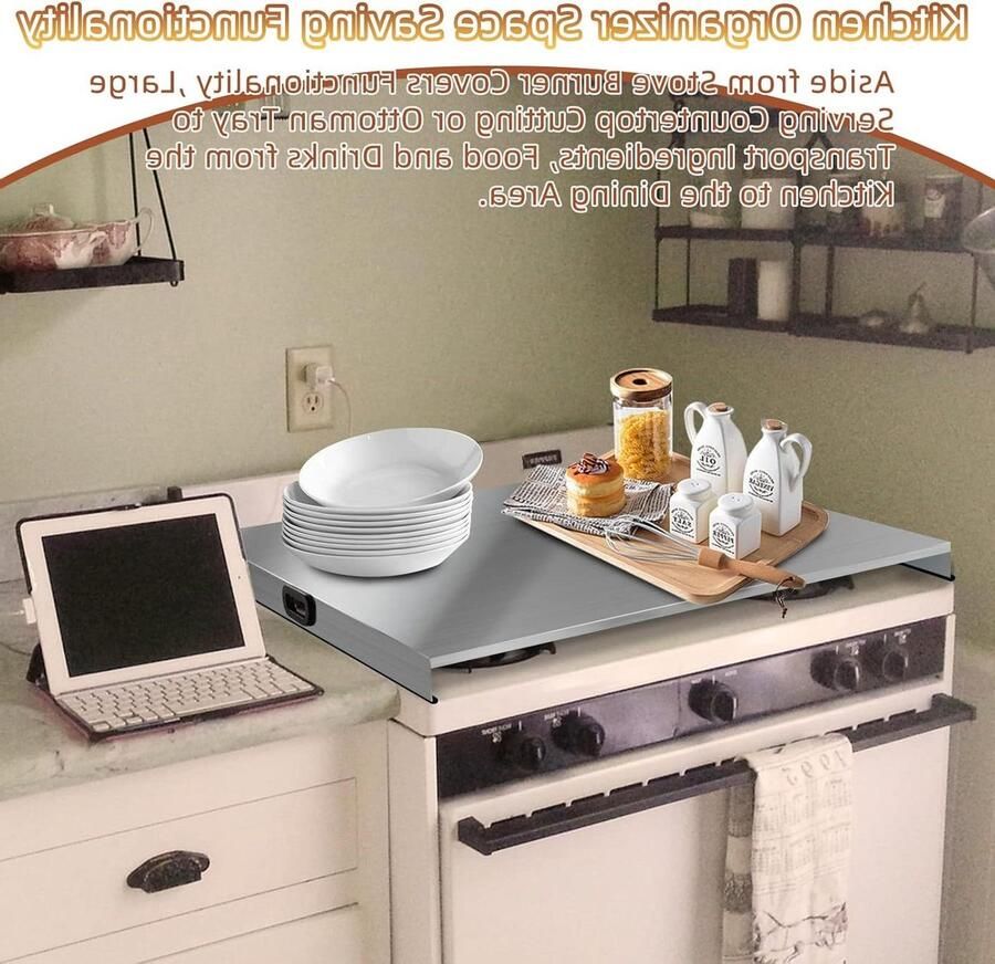 Kookplaat Beschermer Werkblad Uitbreiding Extra Keukenruimte Roestvrij Staal 91 x 56 x 8 cm Zilver