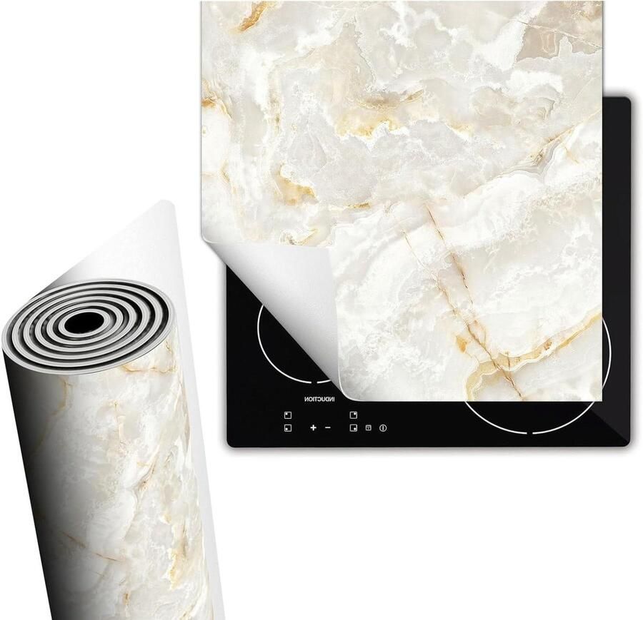 Kookplaat Beschermer Werkbladmat Inductie Keuken Werkruimte Anti-Slip Vinyl 60x52 cm Marmer Wit