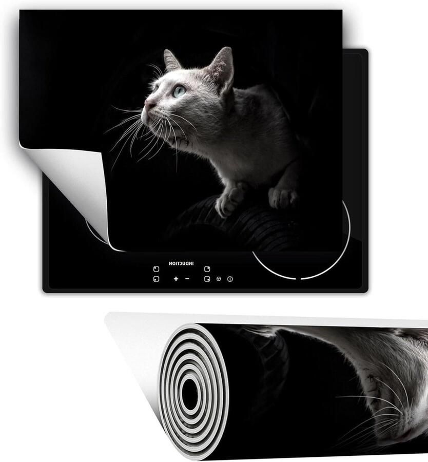 Kookplaat Beschermer Werkbladmat Keuken Decoratie Antislip Vinyl 80x52 cm Zwarte kat