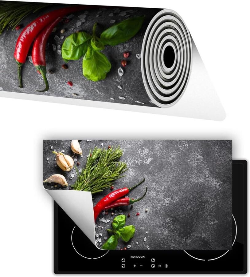 Kookplaat Beschermer Werkbladmat Keuken Decoratie Extra Werkruimte 90x52 cm Kruiden Chili