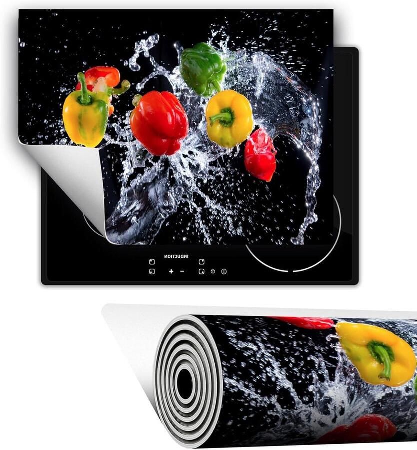 Kookplaat Beschermer Werkbladmat Keuken Werkruimte Antislip Vinyl 80x52 cm Zwart Paprika