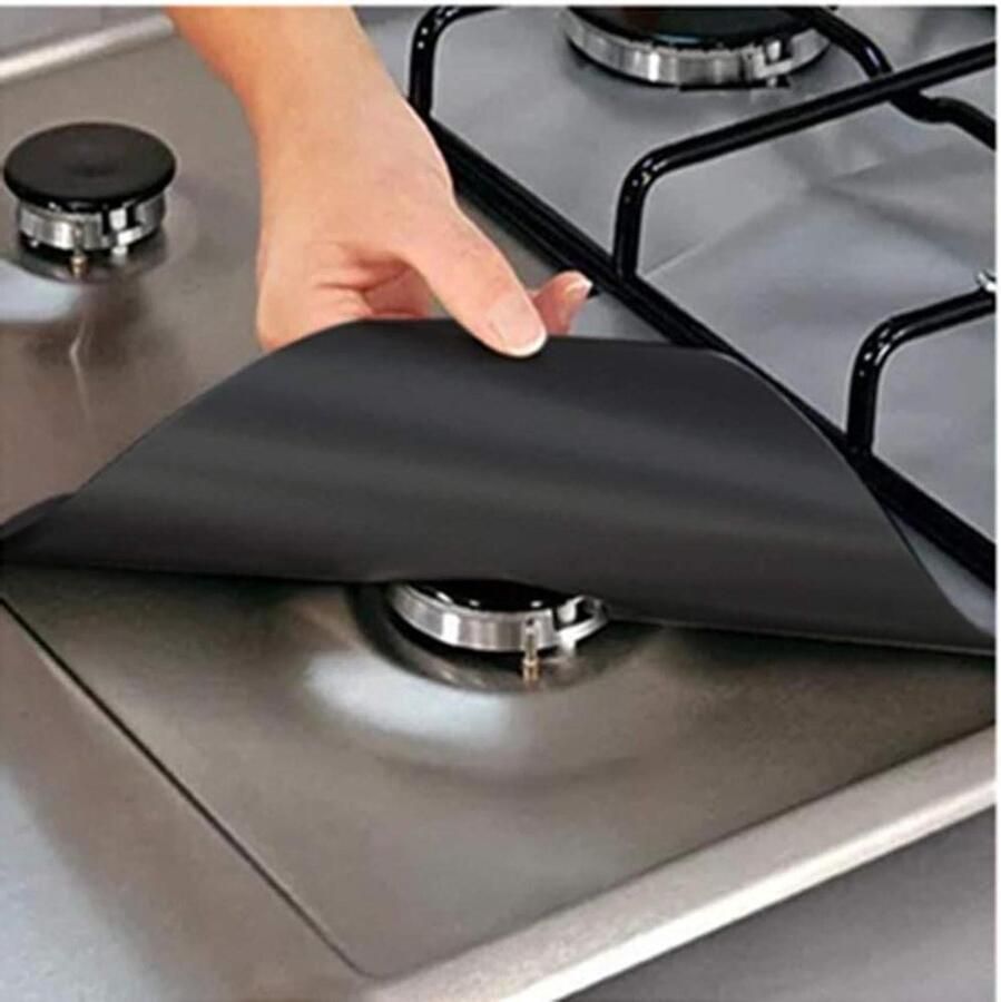 Kookplaat Beschermers Fornuis Matten Koken Zonder Vlekken Hittebestendig Materiaal 4 Stuks Zwart