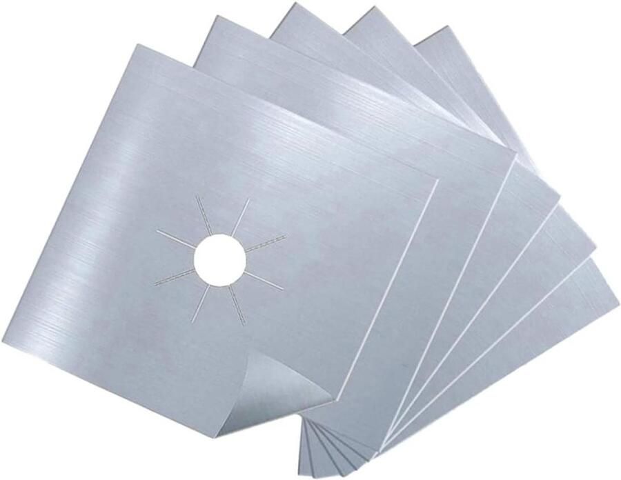 Kookplaat Beschermers Gasfornuis Covers Koken Schoonhouden Hittebestendig Materiaal 5 Stuks Zilver