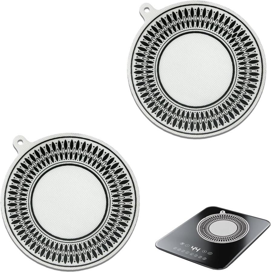 Inductie Kookplaat Beschermers Matten Set Kookplaat Beschermen Hittebestendig Siliconen 24 cm Diameter Zwart