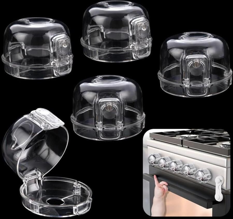 Kookplaat Beschermers Knoppen Covers Keuken Veiligheid Dubbel Slot Systeem 5 Stuks Transparant