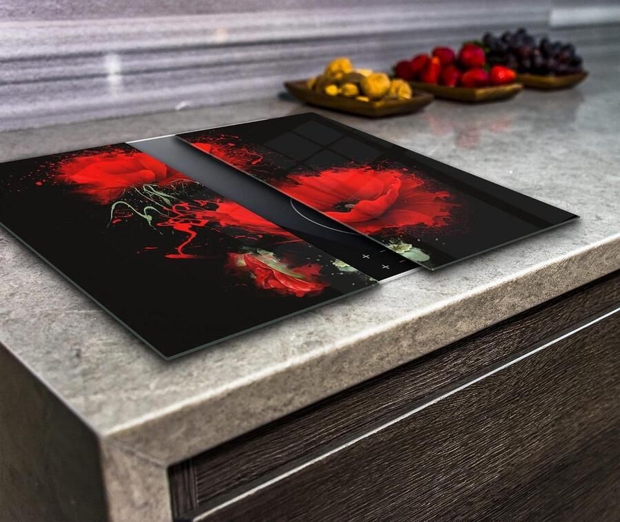 Kookplaat Beschermers Werkblad Covers Keuken Beschermen Gehard Glas 2x 40x52 cm Rood Bloemen