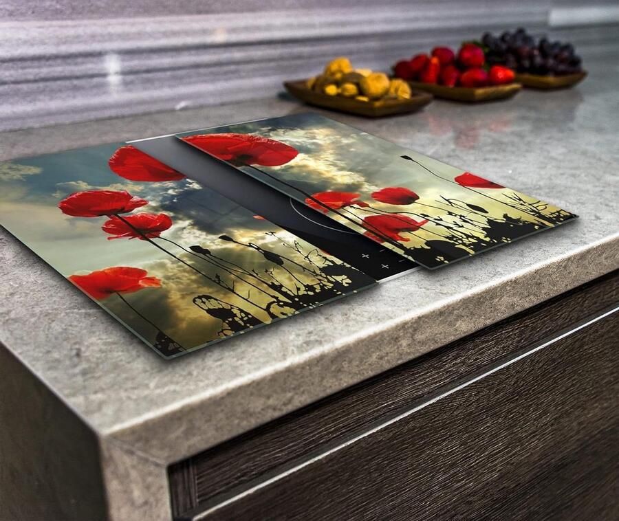 Kookplaat Beschermers Werkblad Covers Keuken Werkruimte Gehard Glas 2x 40x52 cm Rood