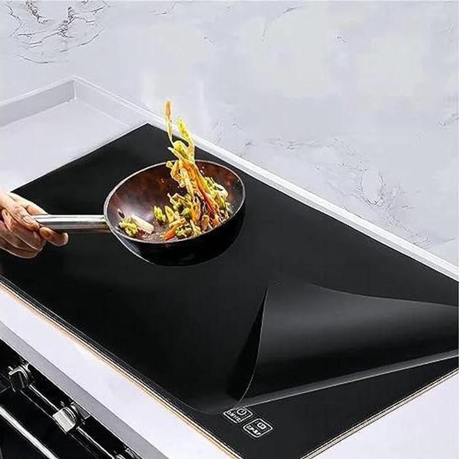 Kookplaat Beschermmat Antislip Mat Koken Beschermen Hittebestendig Rubber 54 x 90 cm Zwart