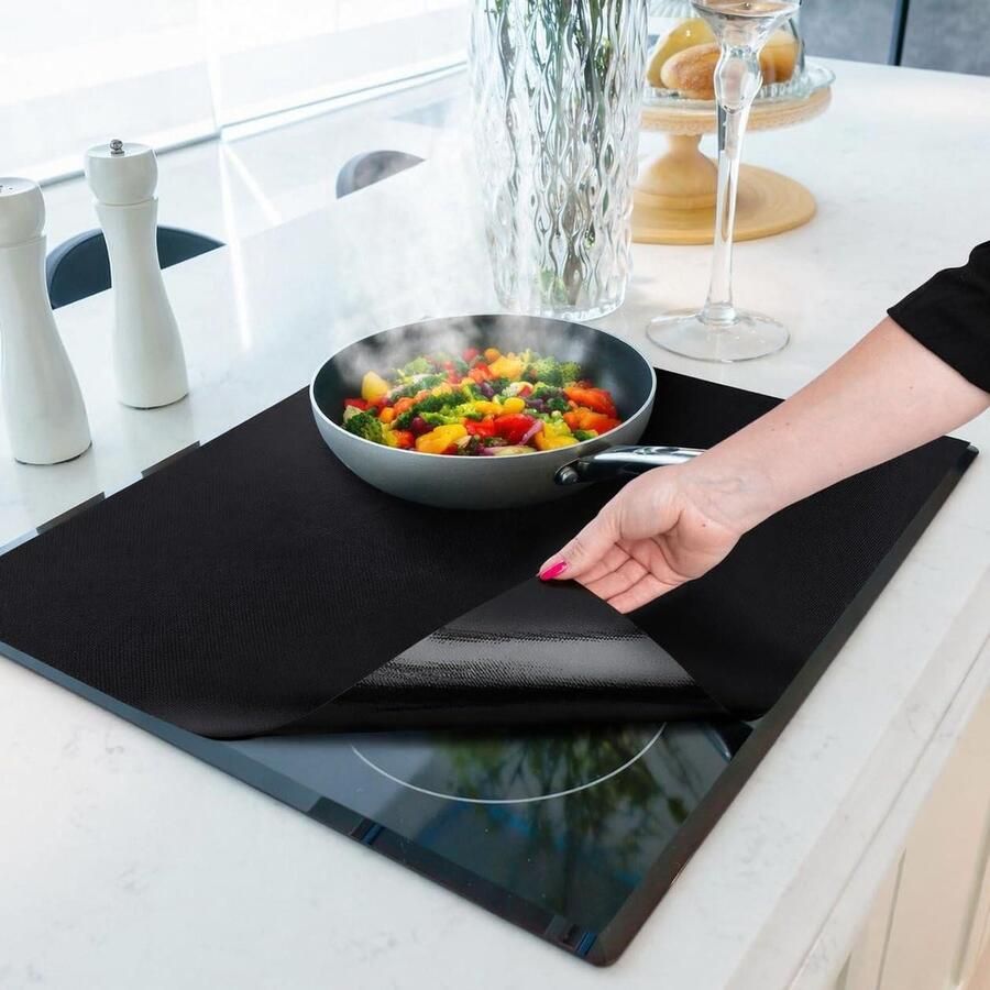Kookplaat Beschermmat Inductie Cover Krasvrij Houden Hittebestendig Siliconen 60 x 52 cm Zwart