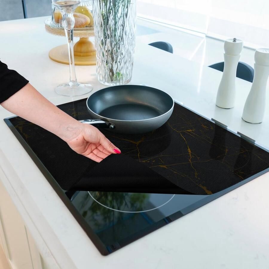 Kookplaat Beschermmat Inductie Mat Keuken Beschermen Hittebestendig Siliconen 61 x 53 cm Zwart