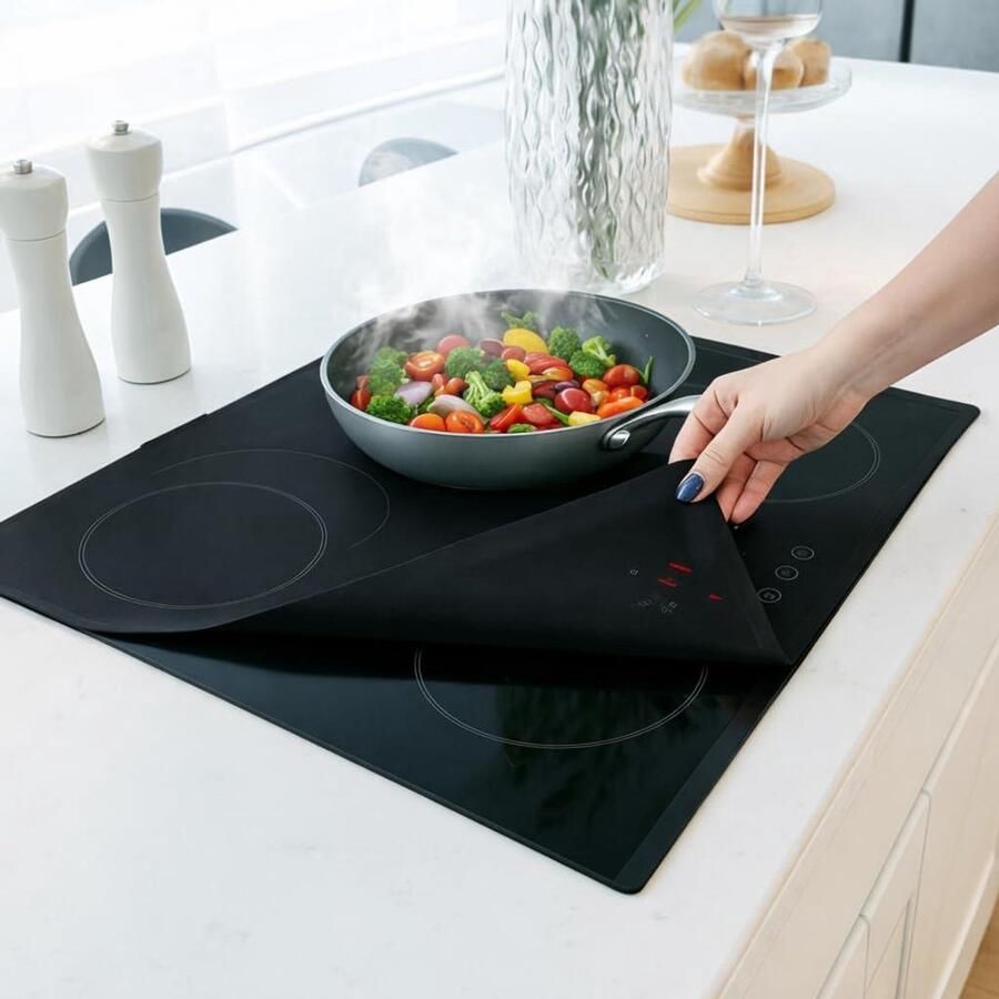 Kookplaat Beschermmat Inductiehoes Koken Beschermen Doorschijnend Ontwerp 60 x 52 cm Zwart