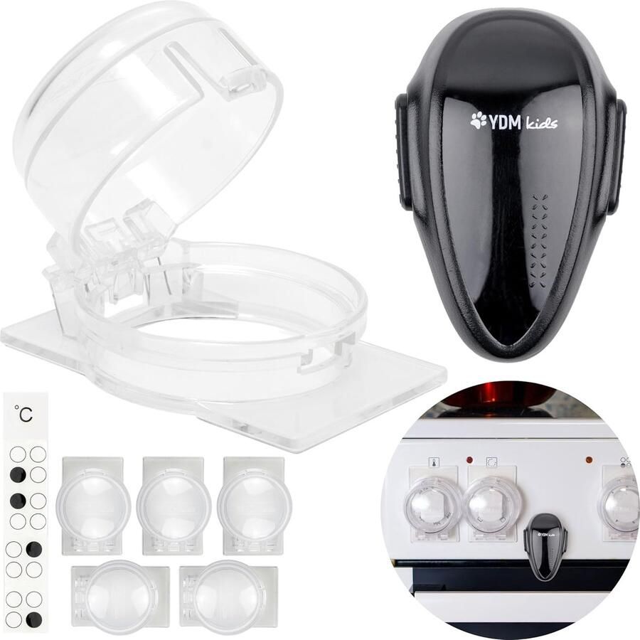 Kookplaat Beveiligingsset Knop Beschermers Kindveilig Koken Hittebestendig Polycarbonaat Max 4.8 cm Zwart
