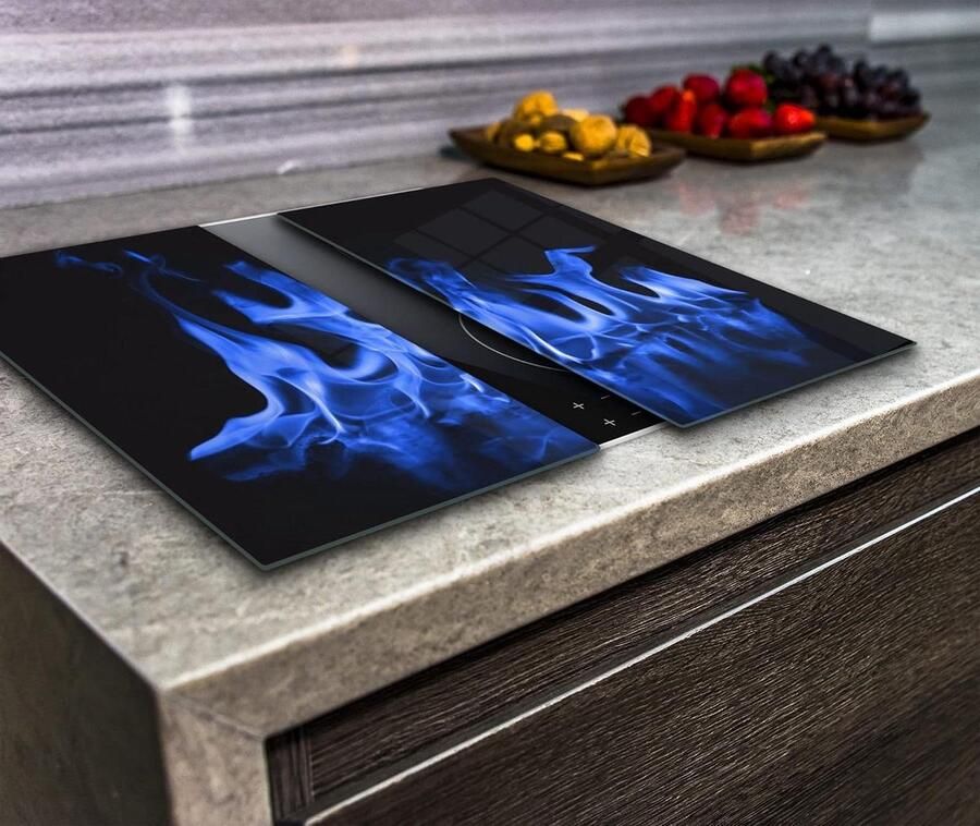 Kookplaat Cover Fornuis Beschermer Keuken Werkblad Gehard Glas 30 x 52 cm Blauw