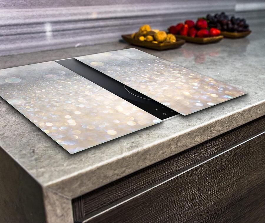 Kookplaat Cover Set Snijplank Glas Keuken Beschermen Gehard Glas 2x 40x52 cm Grijs