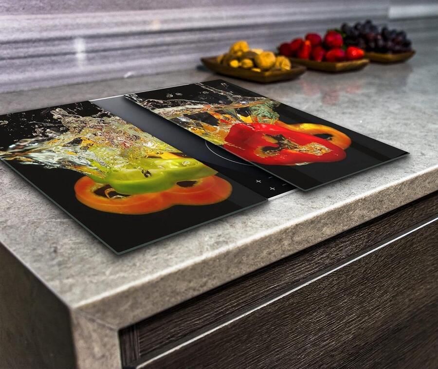 Kookplaat Cover Snijplank Glas Keuken Beschermen Gehard Glas 2x 40x52 cm Zwart