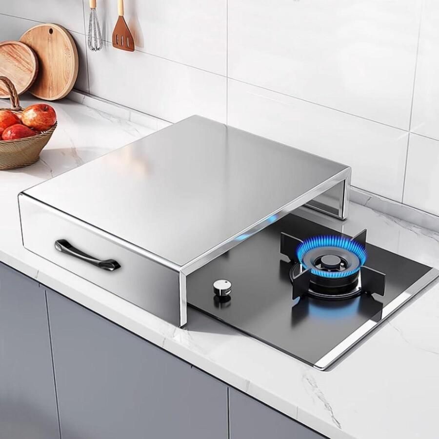 Kookplaat Deksel Fornuis Beschermer Keuken Werkruimte Roestvrij Staal 35x40x7cm Zilver