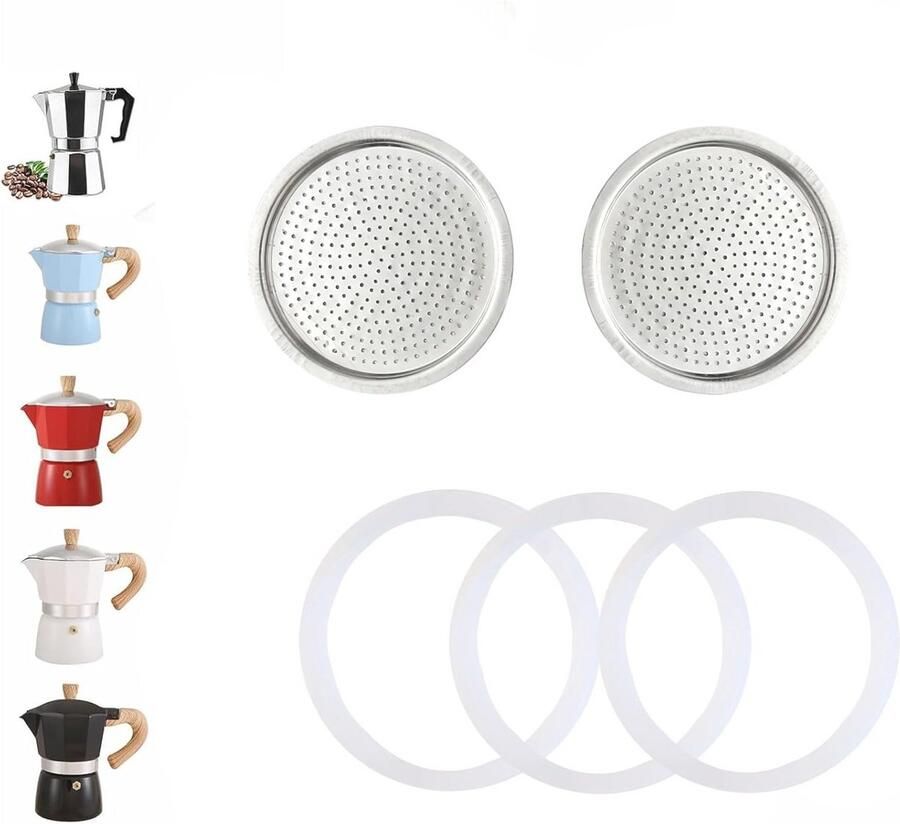 Kookplaat Espresso Koffiezetapparaat Vervangende Onderdelen 9 Cup Filter en Siliconen Pakking Seals