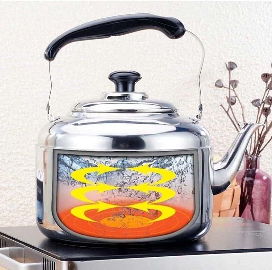 Kookplaat Ketel Theepot Fluitketel Water Koken Inductie Geschikt 7L Zilver