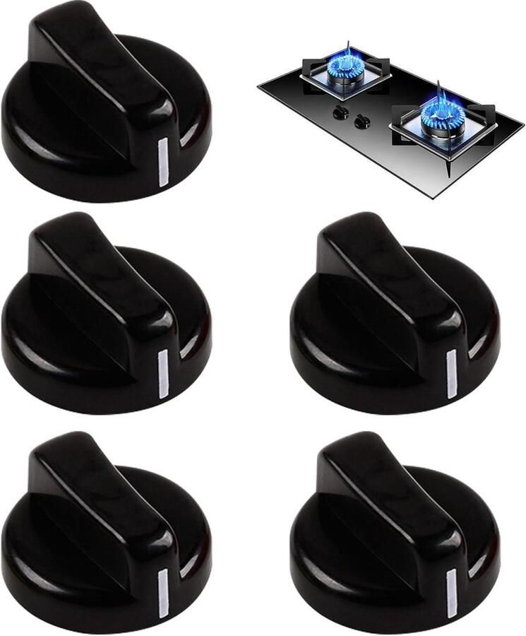 Kookplaat Knoppen Kookknoppen Fornuis Koken Keuken Vlamvertragend Plastic 8mm Slot Zwart