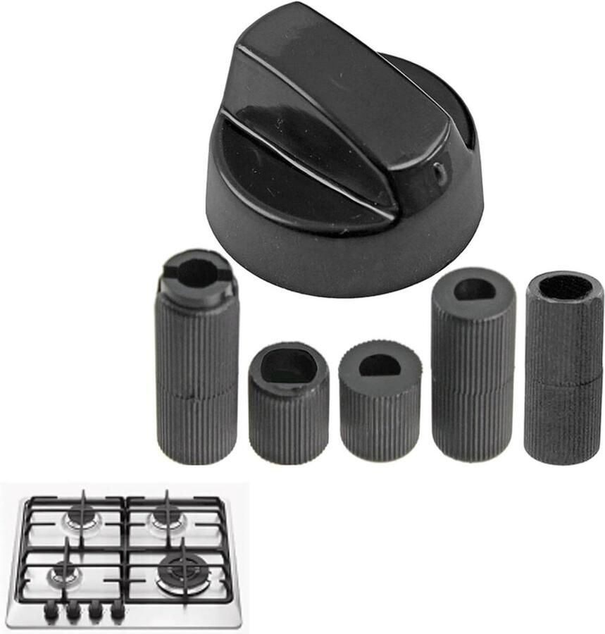 Kookknop Instelknoppen Oven Fornuis Reparatie Universele Pasvorm 5 Adapters Zwart