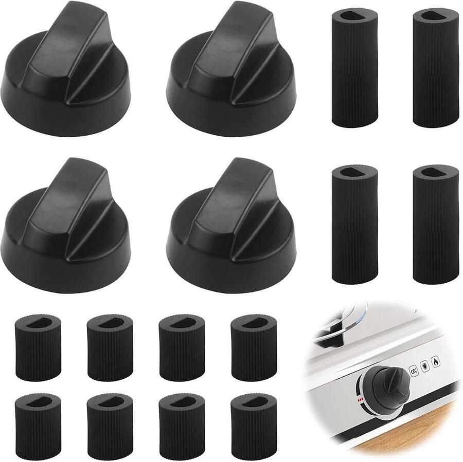 Kookplaat Knoppen Universele Knoppen Apparaat Reparatie 12 Adapter Ringen 5 x 3 x 2 cm Zwart